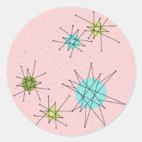 Adesivos Redondos de Estrelas Atômicas, Rosa Icôni