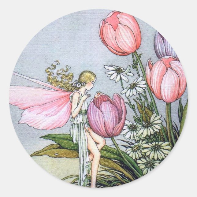 Adesivos Redondos de Fadas e Tulipas (Frente)