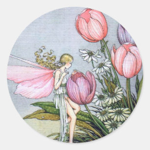 Adesivos Redondos de Fadas e Tulipas
