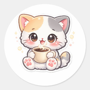Adesivos Redondos de Gato Café Kawaii – Pla de Gat