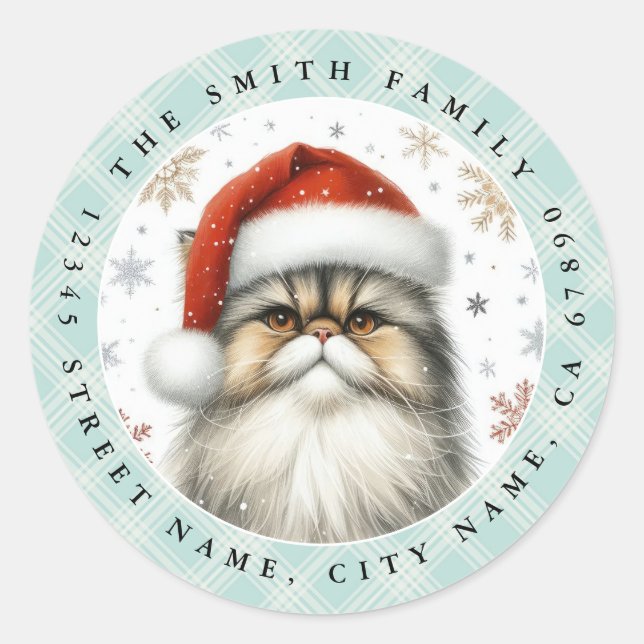 Adesivos Redondos de Gato Persa de Natal (Frente)