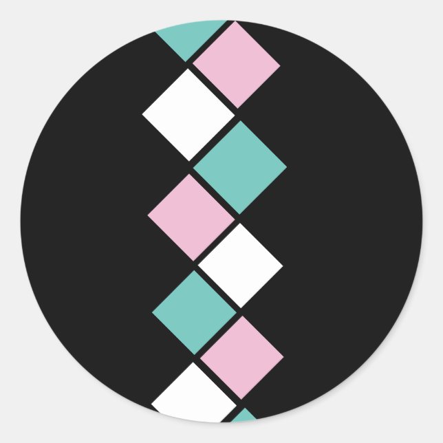 Adesivos redondos de Harlequin (Preto, Aqua e Rosa (Frente)