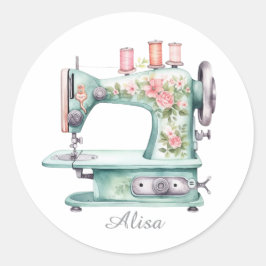 Adesivos Redondos de Máquina de Costura Floral Azu