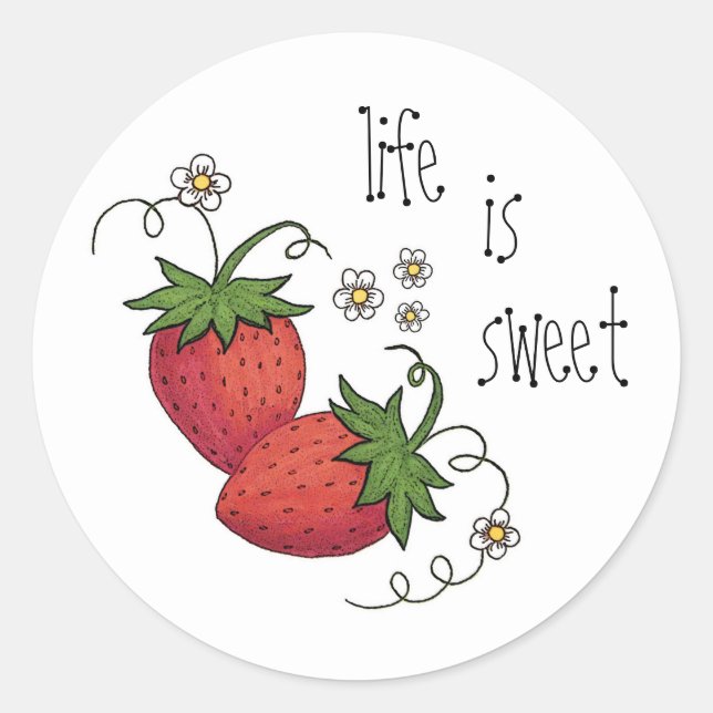 Adesivos redondos de Morango Life is Sweet (Frente)