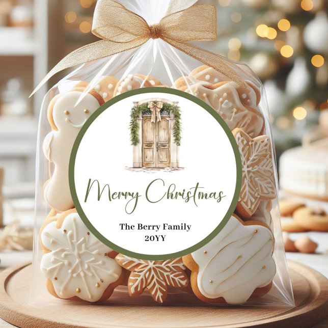 Adesivos Redondos de Natal Rústico com Nome da Fam (Rustic Earthy Christmas Family Name Round Stickers)