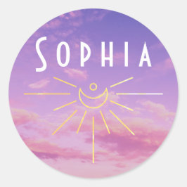 Adesivos Redondos de Nome Sophia Boho Hippie Sol
