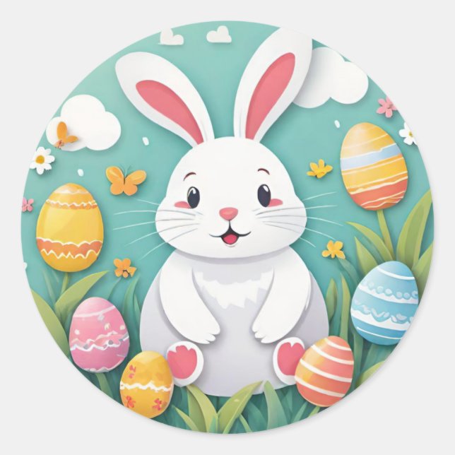 Adesivos Redondos de Ovos de Páscoa de Coelho Colo (Frente)