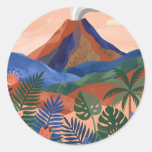 Adesivos Redondos de Paisagem Vulcânica – Terracot
