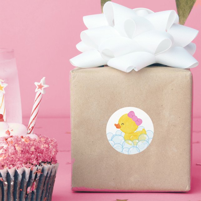 Adesivos Redondos de Pato de Borracha Aquarela Men (Girl Watercolor Rubber Duck Party Stickers for Duck Birthday or Baby Shower)