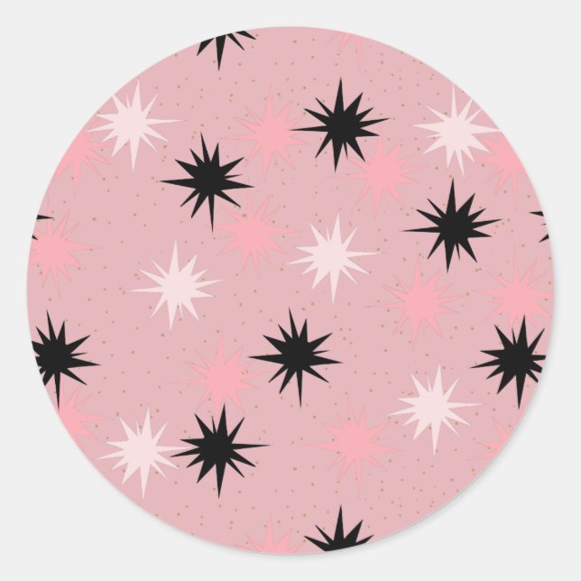 Adesivos Redondos de Starbursts Atômicos Rosa (Frente)