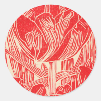Adesivos Redondos de Tulip Linocut Vermelho
