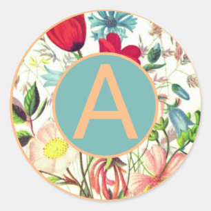 ADESIVOS REDONDOS PERSONALIZADOS FLORES E INICIAL