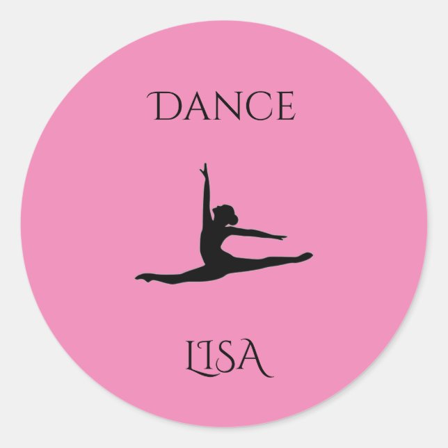 Adesivos redondos rosa dança. Nome personalizado. (Frente)
