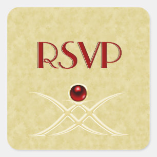 Adesivos RSVP Dourados e vermelhos personalizáveis