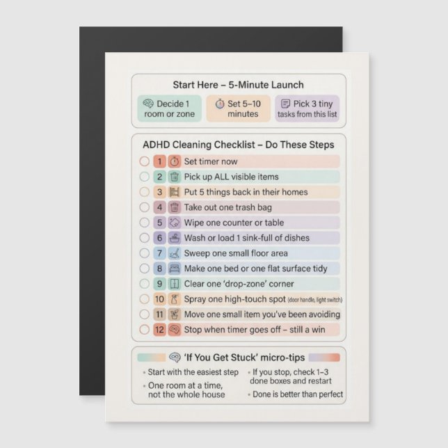 ADHD Cleaning Routine Checklist Magnetic (Frente/Verso)