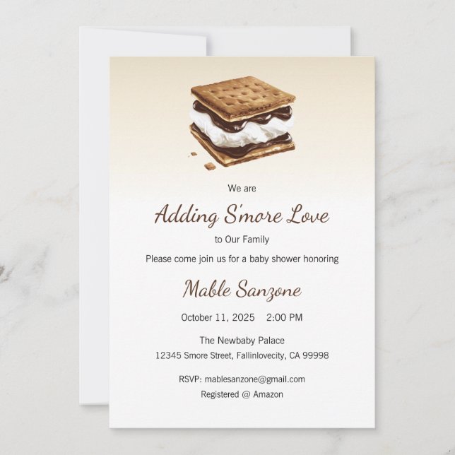 Adicionando convite ao amor S'more, Chá de fraldas (Frente)