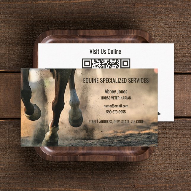 Adicionar Cartão de visita de Código QR de Equino  (Add Photo Horse Equine QR Code Business Card (front and back))