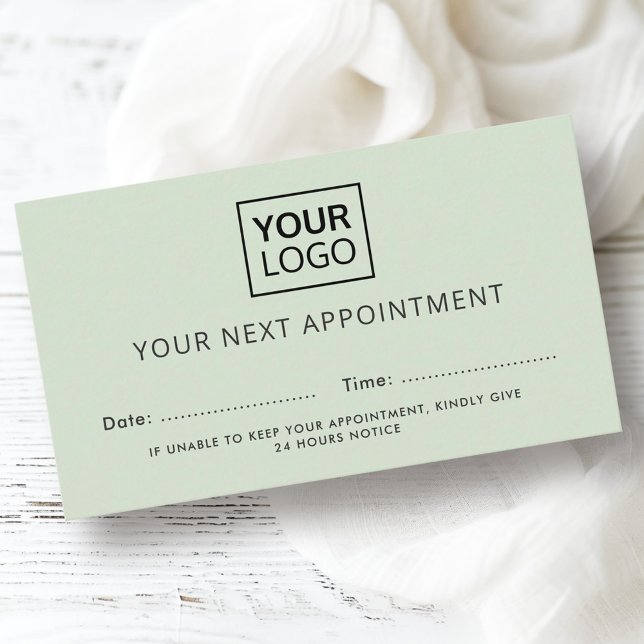 Adicionar cartões de compromisso verde-modernos co (Add logo light sage green modern appointment cards)