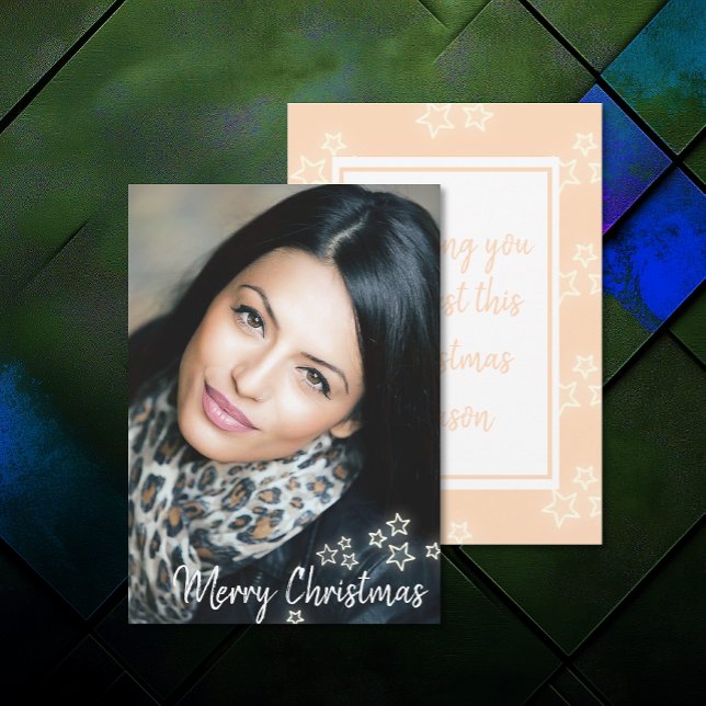 Adicionar Cartões de Natal Feliz para Chic Moderno (Add Photo Modern Chic Merry Christmas Cards (front and back))