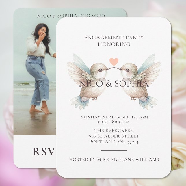 Adicionar Convite de Festa de noivado de Recorte d (Add Photo Cute Engagement Party Invitation (front and back))