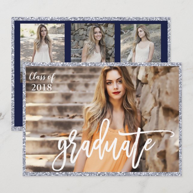 ADICIONAR FOTO - Convite Brilhante de Formatura (Frente/Verso)