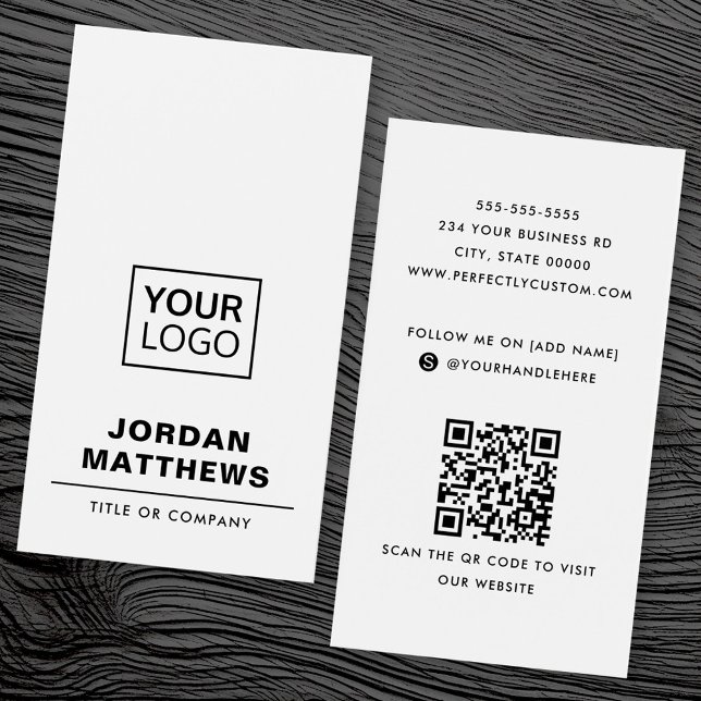 Adicionar logotipo branco mídia social cartão de v (White add logo social media QR code business card)