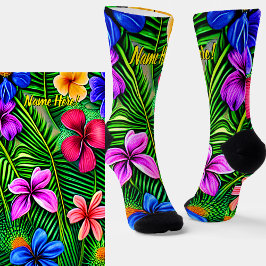 Adicionar Nome, Flores Tropicais Estilizadas e Fol