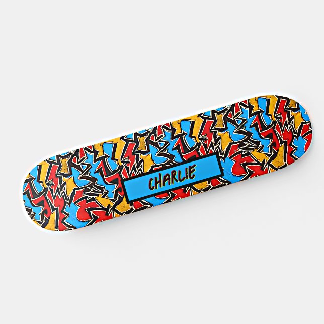 Adicionar nome, skate de Grafite azul amarelo verm (Criador carregado)