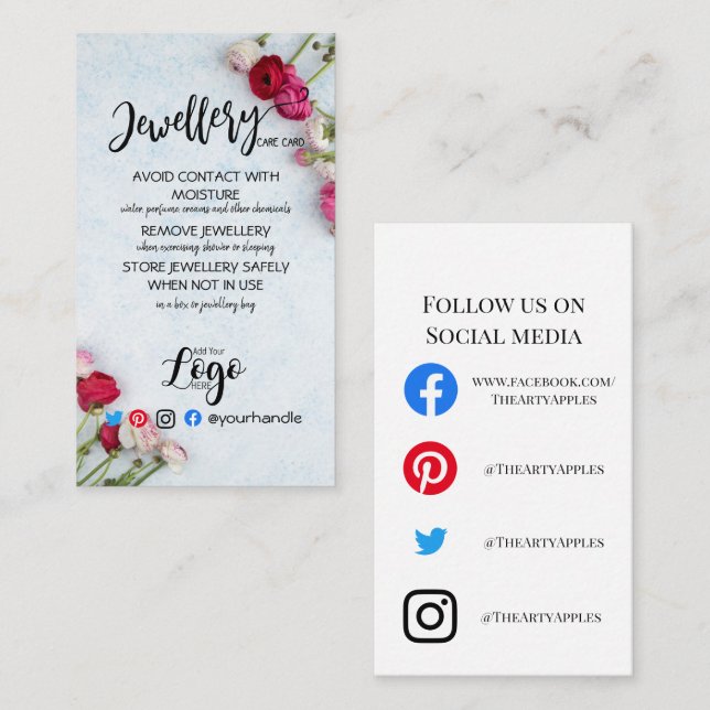 ADICIONAR SEUS CARTÕES DE CARTÃO DE joias DE LOGOT (Frente/Verso)