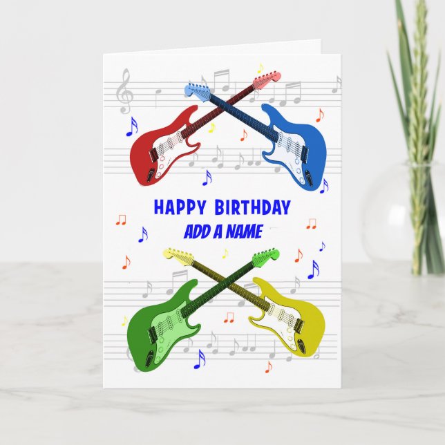 Adicionar Um Nome Guitars - Cartão De Aniversário (Frente)