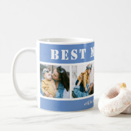 Adicione 4 Fotos Caneca de Café Azul Melhor Mãe do