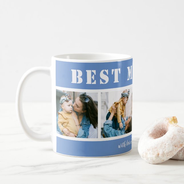 Adicione 4 Fotos Caneca de Café Azul Melhor Mãe do (Com Donut)