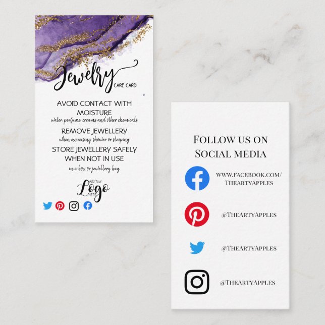 ADICIONE AS SUAS CARTÕES DE CARTÃO DE joias DE LOG (Frente/Verso)