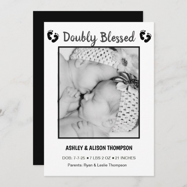 Adicione seu anúncio de nascimento de gêmeos fotog (Frente/Verso)