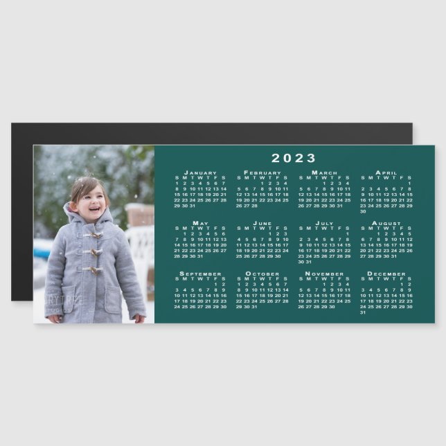 Adicione seu Calendário Foto 2023 no Teal Magnet (Frente/Verso)