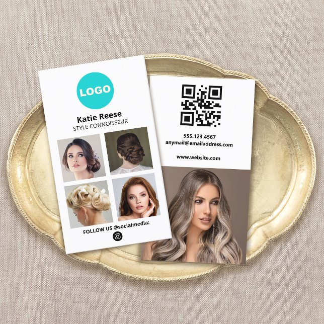 Adicione seu Cartão com fotos de mídia social de l (add logo social media networking 4 photo grid business cards with qr code)