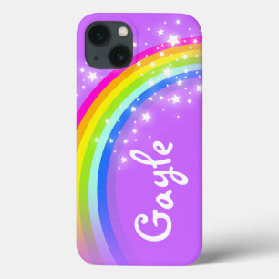 Adicione seu nome capas de iphone roxa do arco-ír
