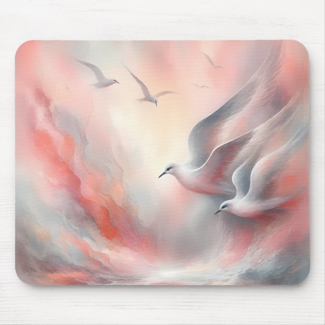 Adicione Seu Texto Mouse Pad com Gaivotas Voadoras (Frente)