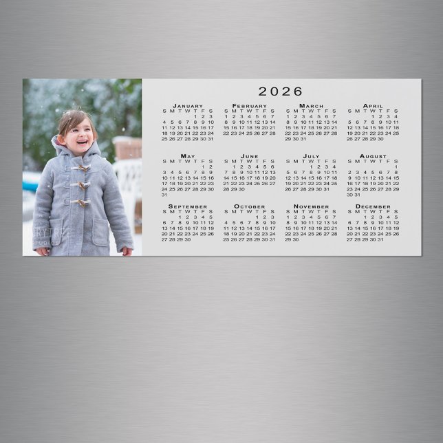 Adicione sua foto Calendário 2026 em ímã cinza (Add Your Photo 2026 Calendar on Gray Magnet in situ)