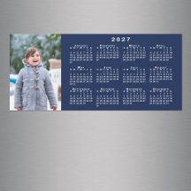 Adicione sua Foto Calendário 2027 Ímã Azul Marinho