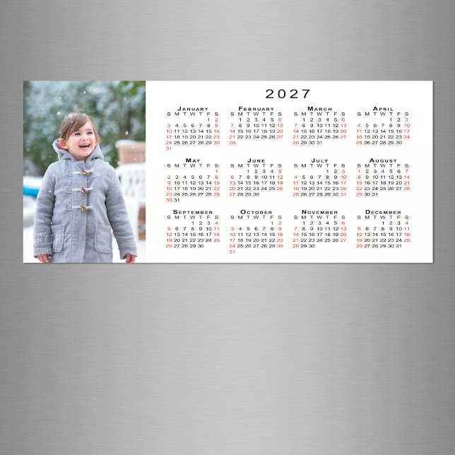 Adicione sua foto Calendário 2027 Ímã Branco (Add Your Photo 2027 Calendar White Magnet in situ)