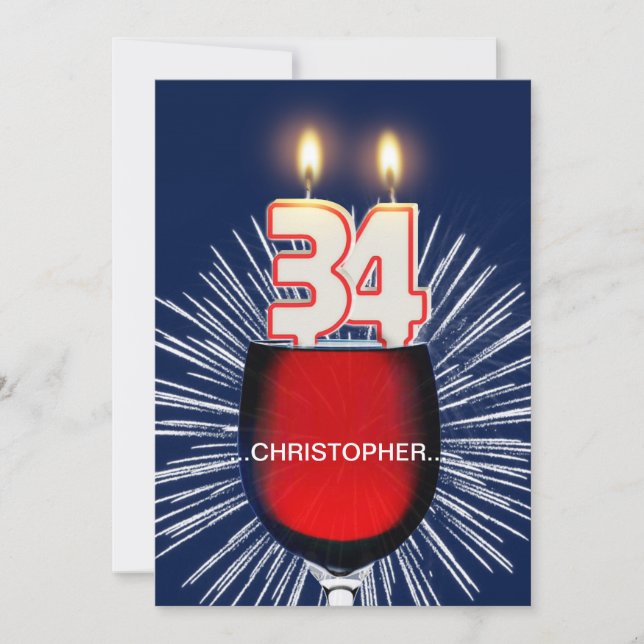 Adicione um nome, 34º Convite de aniversário, vinh (Frente)