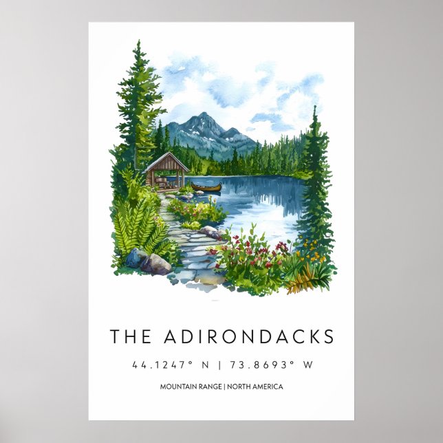 Adirondacks Poster de Aquarela Adirondacks Viagem (Frente)