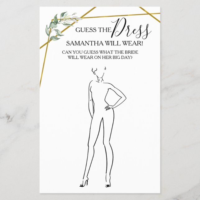 Adivinha o cartão de jogo do Chá Dourado do Vestid (Frente)