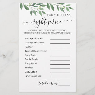 Adivinha o jogo de Chá de fraldas do jogo de preço