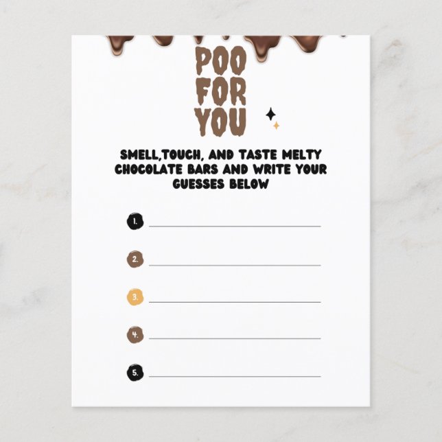 Adivinha o jogo do Chá de fraldas de Chocolate (Frente)