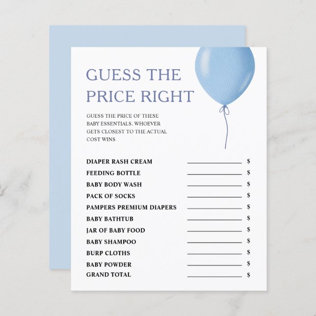 Adivinha O Jogo Do Chá de fraldas Do Menino Azul D (Frente/Verso)