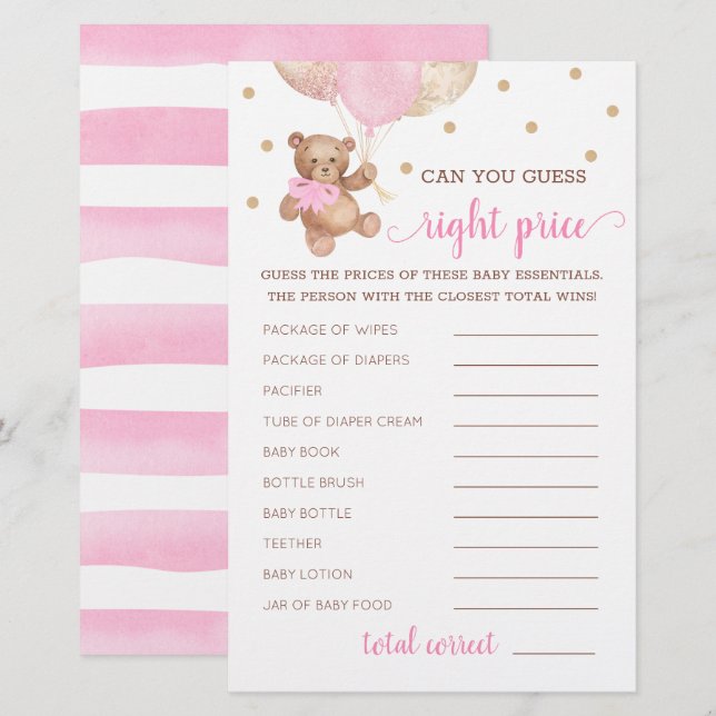 Adivinha O Preço Certo Do Jogo De Chá de fraldas D (Frente/Verso)