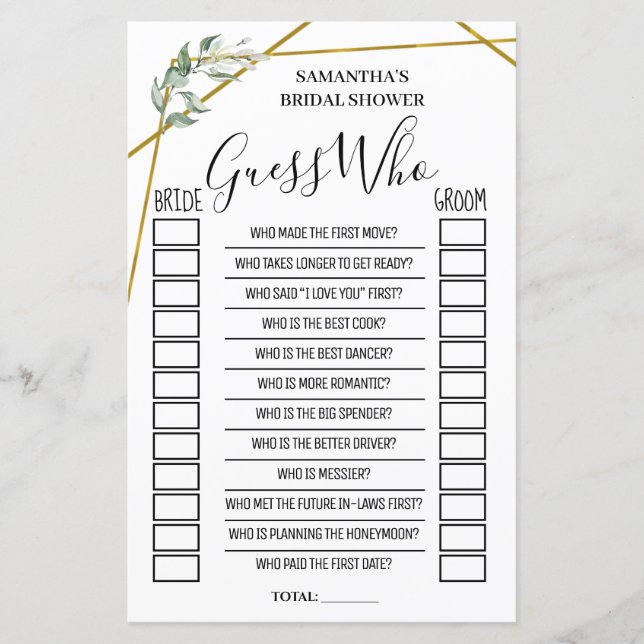 Adivinha quem chá de panela o jogo espanhol inglês (Frente)