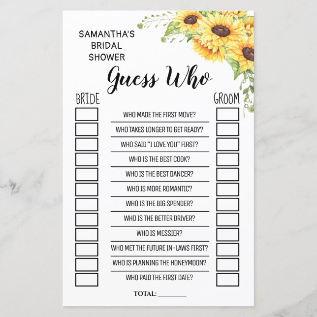 Adivinha quem chá de panela o jogo espanhol inglês (Frente)